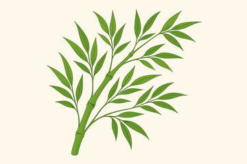 Obraz premium Green bamboo branch with leaves isolated on a light background. Botanical vector illustration of a tropical Asian plant. Natural flora element for spa, zen, and eco concepts.