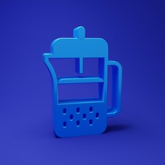 Blue French press icon isolated on blue background. Minimalism concept. 3D render illustration
