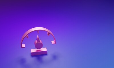 Pink Speedometer icon isolated on purple-blue background. Minimalism concept. 3D render illustration