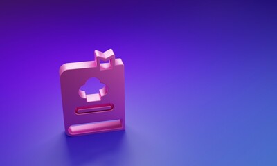 Pink Cookbook icon isolated on purple-blue background. Cooking book icon. Recipe book. Fork and knife icons. Cutlery symbol. Minimalism concept. 3D render illustration