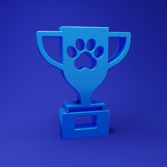 Blue Pet award symbol icon isolated on blue background. Medal with dog footprint as pets exhibition winner concept. Minimalism concept. 3D render illustration