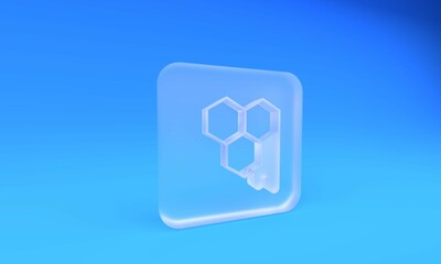 Frosted glass Honeycomb icon isolated on blue background. Honey cells symbol. Sweet natural food. Square frosted glass button. 3D render illustration