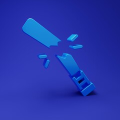 Blue Broken baseball bat icon isolated on blue background. Minimalism concept. 3D render illustration
