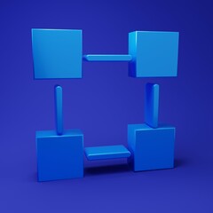 Blue Blockchain technology icon isolated on blue background. Cryptocurrency data. Abstract geometric block chain network technology business. Minimalism concept. 3D render illustration