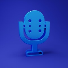 Blue Microphone icon isolated on blue background. On air radio mic microphone. Speaker sign. Minimalism concept. 3D render illustration