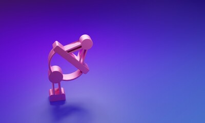 Pink Satellite dish icon isolated on purple-blue background. Radio antenna, astronomy and space research. Minimalism concept. 3D render illustration