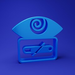 Blue Hypnosis icon isolated on blue background. Human eye with spiral hypnotic iris. Minimalism concept. 3D render illustration
