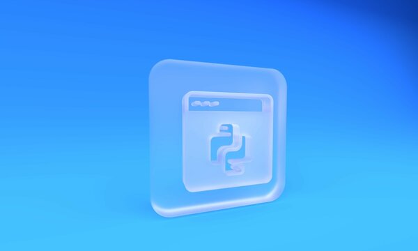 Frosted glass Python programming language icon on blue background. Python coding language sign on browser. Device, programming, developing concept. Square frosted glass button. 3D render illustration - Powered by Adobe