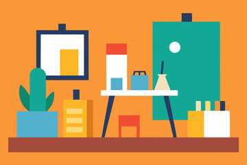 Creative Artist's Studio Colorful Workspace and Art Supplies