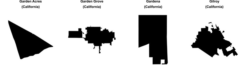 Garden Acres, Garden Grove, Gardena, Gilroy outline maps