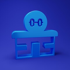 Blue Gym building icon isolated on blue background. Sport club. Minimalism concept. 3D render illustration
