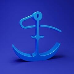 Blue Anchor icon isolated on blue background. Minimalism concept. 3D render illustration