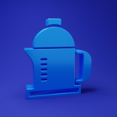 Blue French press icon isolated on blue background. Minimalism concept. 3D render illustration