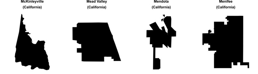 McKinleyville, Mead Valley, Mendota, Menifee outline maps