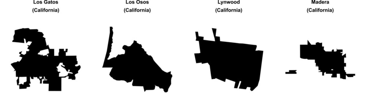 Los Gatos, Los Osos, Lynwood, Madera outline maps