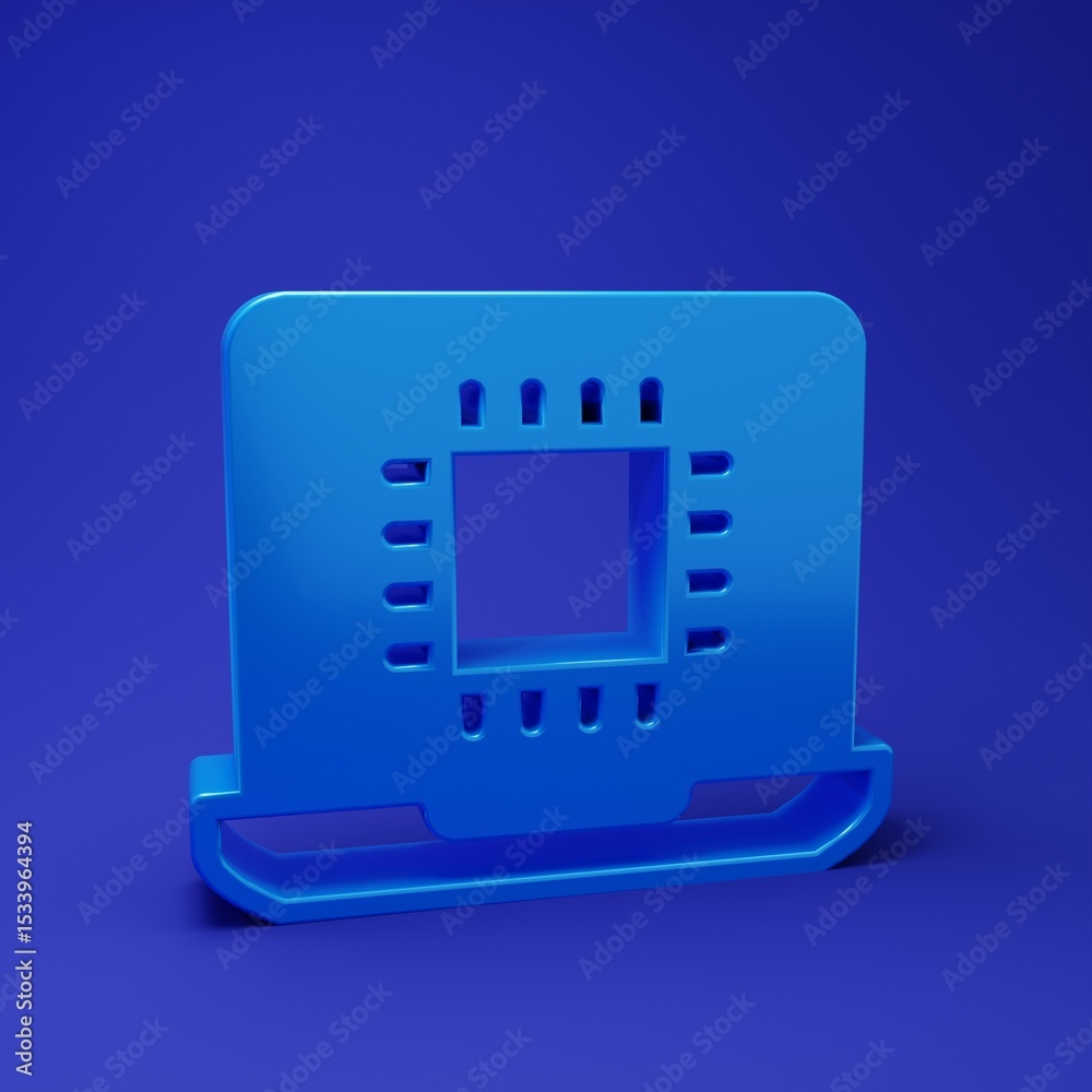 Poster blue computer processor with microcircuits cpu icon isolated on blue background. chip or cpu with ci