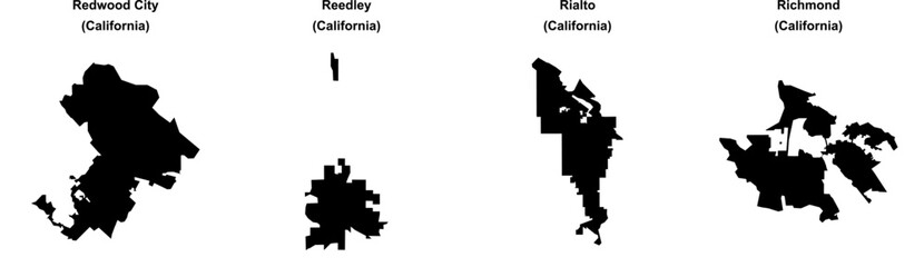 Redwood City, Reedley, Rialto, Richmond outline maps