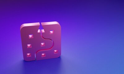 Pink Neural network icon isolated on purple-blue background. Artificial intelligence AI. Minimalism concept. 3D render illustration