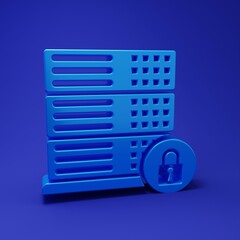 Blue Server security with closed padlock icon isolated on blue background. Security, safety, protection concept. Minimalism concept. 3D render illustration