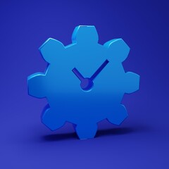 Blue Time Management icon isolated on blue background. Clock and gear sign. Productivity symbol. Minimalism concept. 3D render illustration