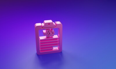 Pink Clipboard with medical clinical record pet icon isolated on purple-blue background. Health insurance form. Medical check marks report. Minimalism concept. 3D render illustration