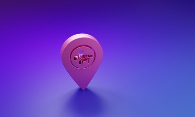 Pink Map pointer with veterinary medicine hospital, clinic or pet shop for animals icon isolated on purple-blue background. Vet or veterinarian clinic. Minimalism concept. 3D render illustration