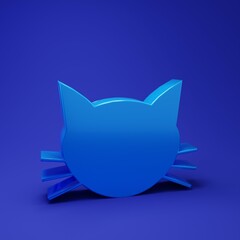 Blue Cat icon isolated on blue background. Minimalism concept. 3D render illustration