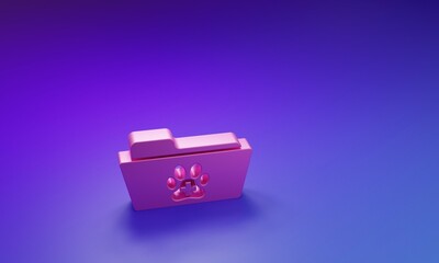 Pink Medical veterinary record folder icon isolated on purple-blue background. Dog or cat paw print. Document for pet. Patient file icon. Minimalism concept. 3D render illustration