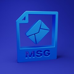 Blue MSG file document. Download msg button icon isolated on blue background. MSG file symbol. Minimalism concept. 3D render illustration