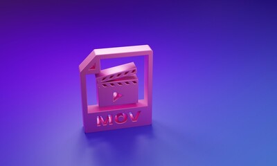 Pink MOV file document. Download mov button icon isolated on purple-blue background. MOV file symbol. Audio and video collection. Minimalism concept. 3D render illustration