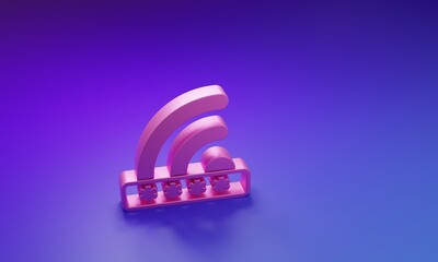 Pink Wifi locked sign icon isolated on purple-blue background. Password wi-fi symbol. Wireless Network icon. Wifi zone. Limited access. Minimalism concept. 3D render illustration