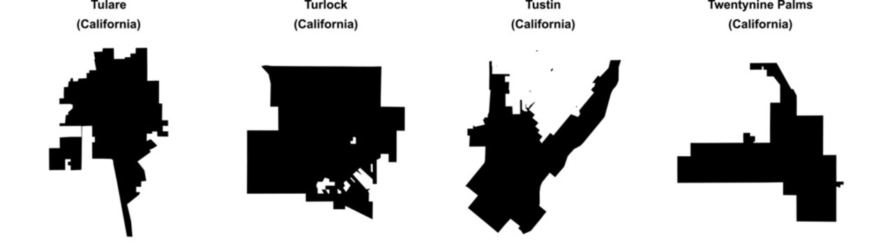 Tulare, Turlock, Tustin, Twentynine Palms outline maps