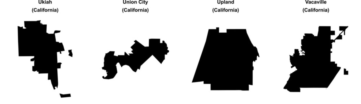 Ukiah, Union City, Upland, Vacaville outline maps