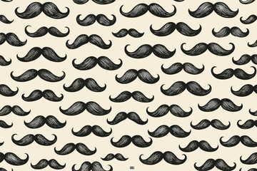 Retro mustache seamless pattern. Vintage hand drawn background with handlebar mustaches. Hipster style graphic texture for wallpaper, fabric, wrapping paper or Movember event.