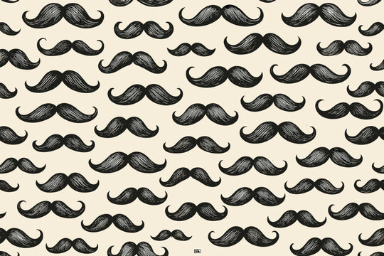 Retro mustache seamless pattern. Vintage hand drawn background with handlebar mustaches. Hipster style graphic texture for wallpaper, fabric, wrapping paper or Movember event.