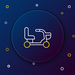 Line Electric wheelchair for disabled people icon isolated on blue background. Mobility scooter icon. Colorful outline concept. Vector