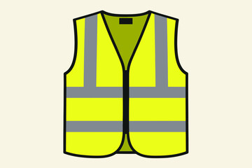 Fluorescent yellow safety vest with reflective stripes vector illustration. High visibility personal protective equipment (PPE) for construction worker and road safety concept.