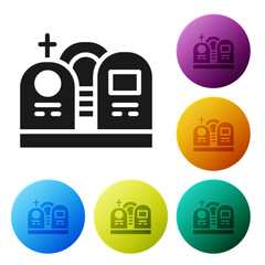 Black Grave with tombstone icon isolated on white background. Set icons in color circle buttons. Vector