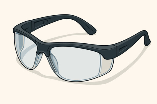 Safety glasses vector illustration. Protective eyewear for eye protection. Personal Protective Equipment, PPE. Industrial safety icon for construction, lab, or workshop. Z87 goggles.