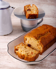 Fruit pound cake, sliced and served