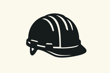 Hard hat icon vector illustration. Safety helmet silhouette for builder or engineer. Construction site equipment for head protection. Industrial worker safety symbol. Headwear graphic.
