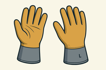 Industrial safety gloves vector illustration. Pair of yellow work gloves for hand protection. Personal Protective Equipment, PPE, for construction, industry and manual labor.