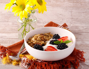 Homemade healthy granola with yogurt