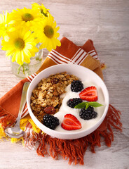 Homemade healthy granola with yogurt