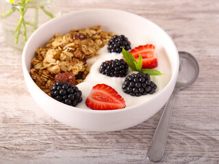 Homemade healthy granola with yogurt