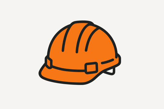 Hard hat vector icon. Orange safety helmet for construction worker, builder, or engineer. Industrial head protection. Personal protective equipment (PPE) concept symbol.
