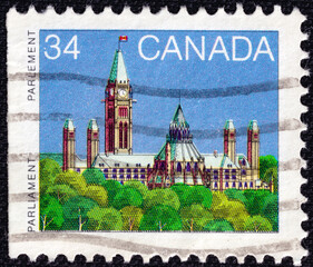 Parliament in Ottawa on a 1986 Canada vintage postage stamp