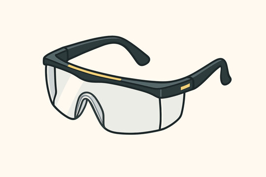 Safety glasses vector illustration. Protective work goggles for eye safety. Personal Protective Equipment (PPE) icon. Industrial worker eyewear for construction and lab use.