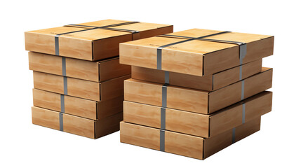 Stacked cardboard boxes, secure shipping packaging, brown cargo parcels, delivery supply chain, isolated on transparent background.