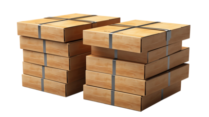 Stacked cardboard boxes, secure shipping packaging, brown cargo parcels, delivery supply chain, isolated on transparent background.